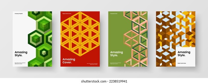 Abstract placard A4 vector design template bundle. Amazing mosaic shapes postcard illustration set.