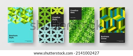 Abstract placard A4 vector design template collection. Isolated geometric pattern pamphlet layout set.