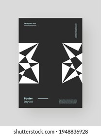 Abstract Placard, Poster, Flyer, Banner Design. Black and white illustration on vertical A4 format. Flat and geometric shapes. Decorative ornament backdrop.