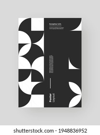 Abstract Placard, Poster, Flyer, Banner Design. Black and white illustration on vertical A4 format. Flat and geometric shapes. Decorative ornament backdrop.