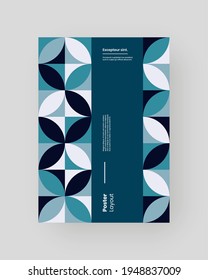 Abstract Placard, Poster, Flyer, Banner Design. Colorful illustration on vertical A4 format. Flat and 3d geometric shapes. Decorative ornament backdrop.