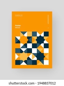 Abstract Placard, Poster, Flyer, Banner Design. Colorful illustration on vertical A4 format. Flat and 3d geometric shapes. Decorative ornament backdrop.