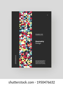 Abstract Placard, Poster, Flyer, Banner Design. Colorful geometric illustration on vertical A4 format. Flat shapes ornament. Decorative backdrop. Eps10
