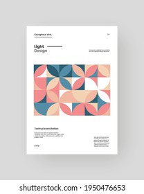 Abstract Placard, Poster, Flyer, Banner Design. Colorful geometric illustration on vertical A4 format. Flat shapes ornament. Decorative backdrop. Eps10