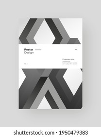 Abstract Placard, Poster, Flyer, Banner Design. Black and white illustration on vertical A4 format. Flat and geometric shapes. Decorative ornament backdrop.