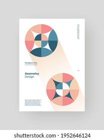 Abstract Placard, Poster, Flyer, Banner Design. Colorful geometric illustration on vertical A4 format. Flat shapes ornament. Decorative backdrop. Eps10