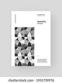 Resumen de Placard, Afiche, Volante, Diseño de Pancarta. Ilustración en blanco y negro en formato vertical A4. Formas planas y geométricas. Marco decorativo adorno.