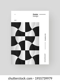 Abstract Placard, Poster, Flyer, Banner Design. Black and white illustration on vertical A4 format. Flat and geometric shapes. Decorative ornament backdrop.