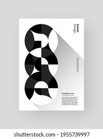 Abstract Placard, Poster, Flyer, Banner Design. Black and white illustration on vertical A4 format. Flat and geometric shapes. Decorative ornament backdrop.