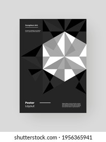 Abstract Placard, Poster, Flyer, Banner Design. Black and white illustration on vertical A4 format. Flat and geometric shapes. Decorative ornament backdrop.