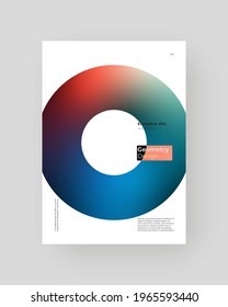 Abstract Placard, Poster, Flyer, Banner Design. Colorful gradient on vertical A4 format. Glass effect. Decorative neumorphism backdrop. Gradient glassmorphism shape on black background