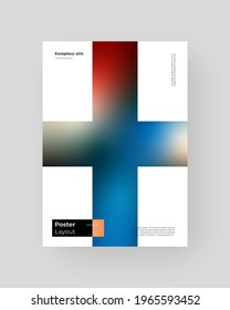 Abstract Placard, Poster, Flyer, Banner Design. Colorful gradient on vertical A4 format. Glass effect. Decorative neumorphism backdrop. Gradient glassmorphism shape on black background
