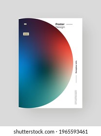 Abstract Placard, Poster, Flyer, Banner Design. Colorful gradient on vertical A4 format. Glass effect. Decorative neumorphism backdrop. Gradient glassmorphism shape on black background