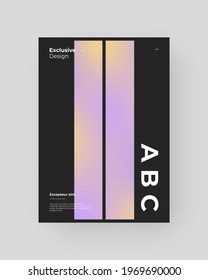 Abstract Placard, Poster, Flyer, Banner Design. Colorful gradient figure on vertical A4 format. Holographic effect. Decorative neon backdrop. Gradient shapes and large typography. Vector Eps10.