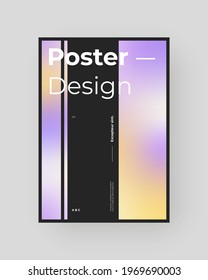 Abstract Placard, Poster, Flyer, Banner Design. Colorful gradient figure on vertical A4 format. Holographic effect. Decorative neon backdrop. Gradient shapes and large typography. Vector Eps10.