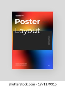 Abstract Placard, Poster, Flyer, Banner Design. Colorful gradient figure on vertical A4 format. Holographic effect. Decorative neon backdrop. Gradient shapes and large typography. Vector Eps10.