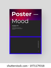 Abstract Placard, Poster, Flyer, Banner Design. Colorful gradient figure on vertical A4 format. Holographic effect. Decorative neon backdrop. Gradient shapes and large typography. Vector Eps10.