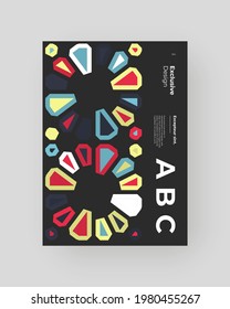 Abstract Placard, Poster, Flyer, Banner Design. Colorful geometric illustration on vertical A4 format. Flat shapes ornament. Decorative mosaic backdrop. Eps10