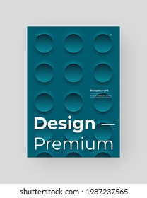 Abstract Placard, Poster, Flyer, Banner Design. Colorful illustration on vertical A4 format. 3d geometric shapes. Decorative neumorphism circles backdrop.