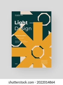 Abstract Placard, Poster, Flyer, Banner Design. Colorful illustration on vertical A4 format. Original geometric shapes composition. Decorative minimal backdrop.