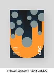 Abstract Placard, Poster, Flyer, Banner Design. Colorful illustration on vertical A4 format. Original geometric shapes composition. Decorative minimal backdrop.