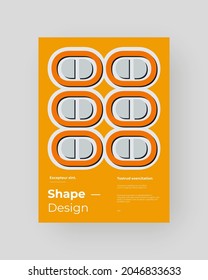 Abstract Placard, Poster, Flyer, Banner Design. Colorful illustration on vertical A4 format. Original geometric shapes composition. Decorative minimal backdrop.