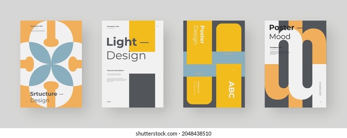 Abstract Placard, Poster, Flyer, Banner Design. Colorful illustration on vertical A4 format. Original geometric shapes composition. Decorative minimal backdrop.