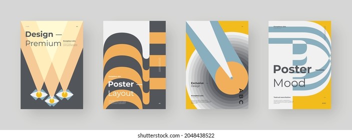 Abstract Placard, Poster, Flyer, Banner Design. Colorful illustration on vertical A4 format. Original geometric shapes composition. Decorative minimal backdrop.