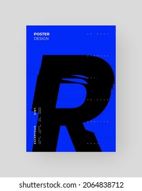 Abstract Placard, Poster, Flyer, Banner, Blank, Document Design. Minimal illustration on vertical A4 format. Chopped, cut, glitch, broken letters composition.