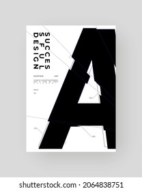 Abstract Placard, Afiche, Volante, Cartel, Blanco, Diseño del Documento. Ilustración mínima en formato vertical A4. Composición de las letras cortadas, cortadas, con brillo y rotas.