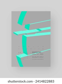 Abstract placard, poster, flyer, banner, blank, document. Colorful illustration on vertical A4 format. Broken form. Cracked figure. 3d shapes composition.