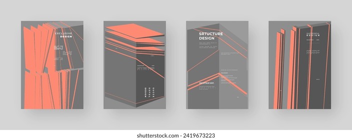 Abstract placard, poster, flyer, banner, blank, document. Colorful illustration on vertical A4 format. Broken form. Cracked figure. 3d shapes composition.