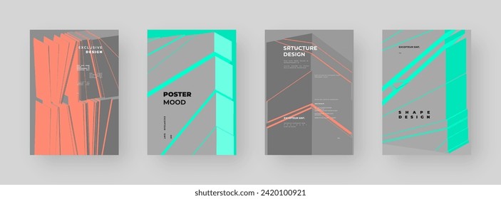 Abstract placard, poster, flyer, banner, blank, document. Colorful illustration on vertical A4 format. Broken form. Cracked figure. 3d shapes composition.	