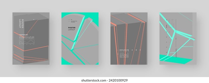 Abstract placard, poster, flyer, banner, blank, document. Colorful illustration on vertical A4 format. Broken form. Cracked figure. 3d shapes composition.	