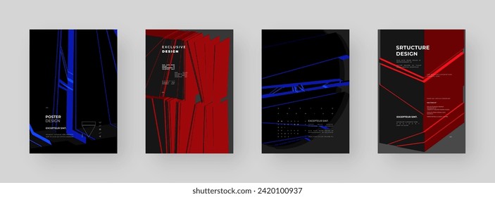 Abstract placard, poster, flyer, banner, blank, document. Colorful illustration on vertical A4 format. Broken form. Cracked figure. 3d shapes composition.	