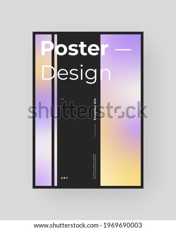 Abstract Placard, Poster, Flyer, Banner Design. Colorful gradient figure on vertical A4 format. Holographic effect. Decorative neon backdrop. Gradient shapes and large typography. Vector Eps10.