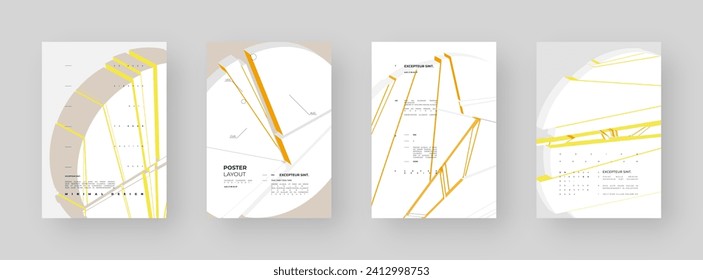 Abstract placard set, poster, flyer, banner, blank, document. Colorful illustration on vertical A4 format. Broken form. Cracked figure. 3d iceberg shapes composition.