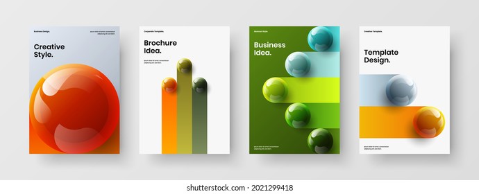 Abstract placard vector design illustration bundle. Clean 3D balls corporate brochure template composition.