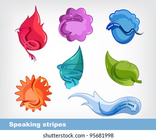 Abstract place for text elements set, multicolored speaking stripes.