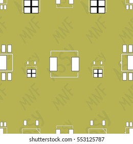 Abstract placement of components (geometries, cells) with white silkscreen and pads on green background with lettering "ASSY, MNF" (ASSEMBLY FINAL FILES, MANUFACTURE FILES). Abstract pcb design.