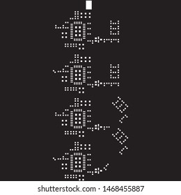 abstract placement of solder mask for components (IC CHIP). white for solder paste PCB components on black background