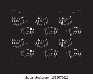 abstract placement of solder mask for components (IC CHIP). white for solder paste PCB components on black background