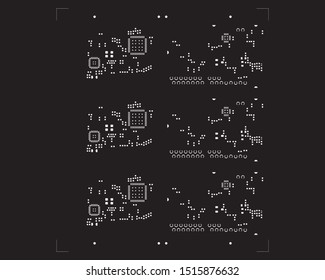 abstract placement of solder mask for components (IC CHIP). white for solder paste PCB components on black background