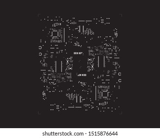 abstract placement of solder mask for components (IC CHIP). white for solder paste PCB components on black background