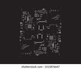 abstract placement of solder mask for components (IC CHIP). white for solder paste PCB components on black background