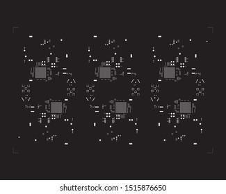 abstract placement of solder mask for components (IC CHIP). white for solder paste PCB components on black background