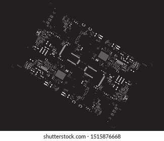 abstract placement of solder mask for components (IC CHIP). white for solder paste PCB components on black background