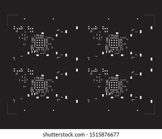 abstract placement of solder mask for components (IC CHIP). white for solder paste PCB components on black background