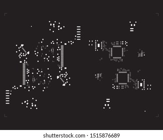 abstract placement of solder mask for components (IC CHIP). white for solder paste PCB components on black background