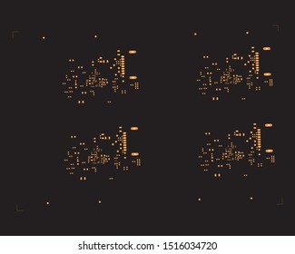 abstract placement of solder mask for components (IC CHIP). Orange for solder paste PCB components on black background